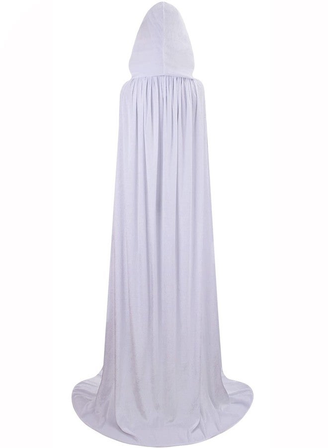 GRAJTCIN Velvet Hooded Cloak White Robe Wizard Cape with Hood Men Halloween Costume for Women Wedding (170CM/67, White) - Image 3